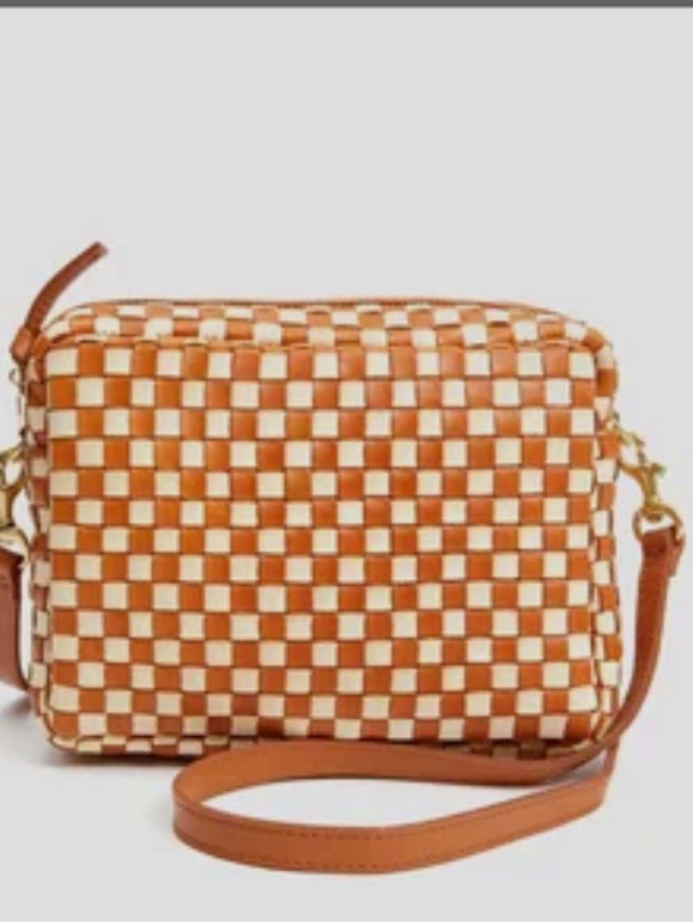 Clare V Woven Checker Crossbody in Cream and Tan
